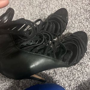 Black rhinestone layered heels